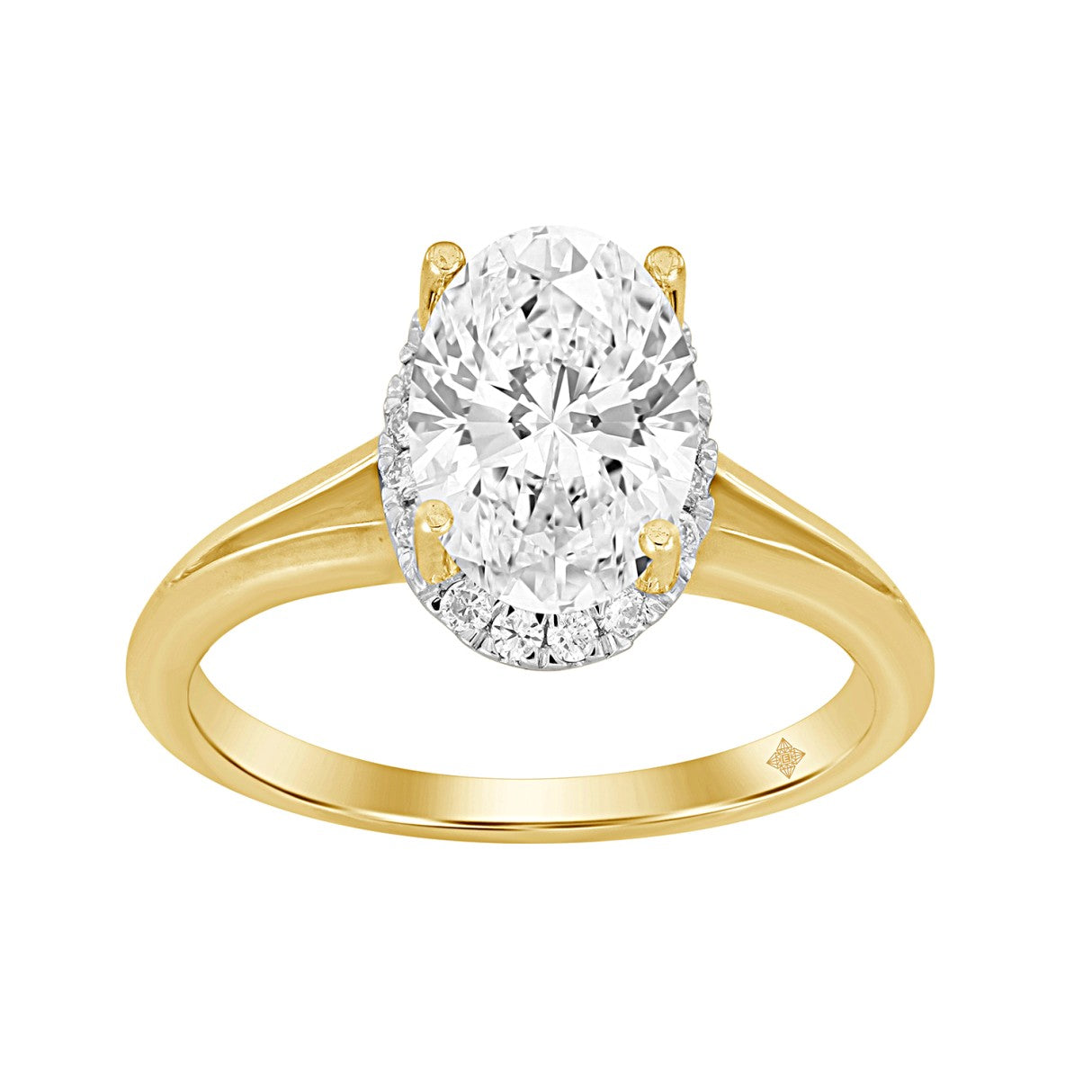 LADIES RING 2 1/6CT ROUND/OVAL DIAMOND 14K YELLOW GOLD (CENTER STONE OVAL DIAMOND 2CT )