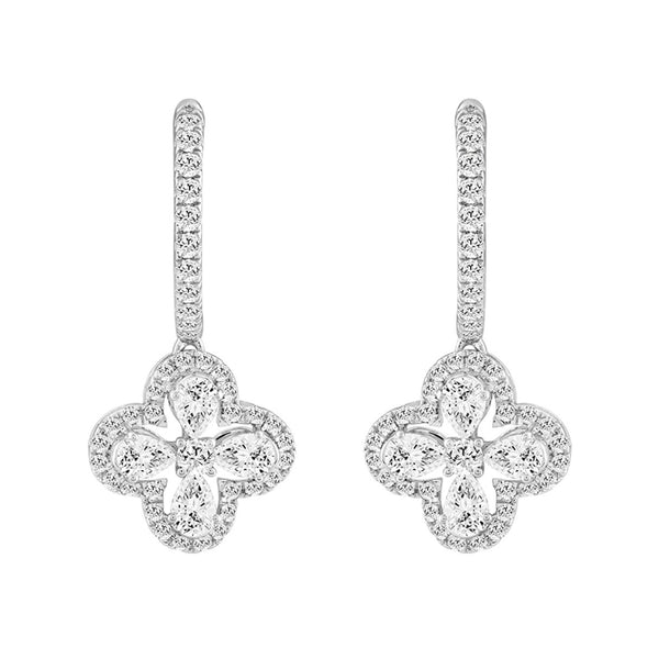 LADIES EARRINGS 1 1/2CT ROUND/PEAR DIAMOND 14K WHITE GOLD