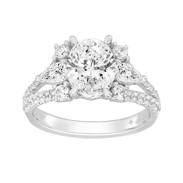 LADIES RING 3CT ROUND/OVAL/PEAR DIAMOND 14K WHITE GOLD (CENTER STONE OVAL DIAMOND 2CT )