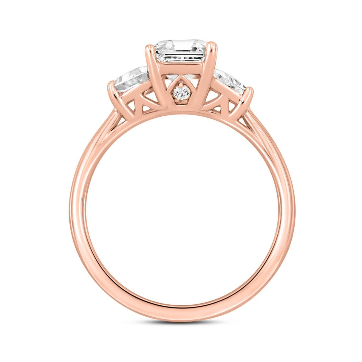 14K ROSE GOLD 3/4CT ROUND/TRAPEZOID DIAMOND LADIES RING (CENTER STONE EMERALD DIAMOND 2CT)