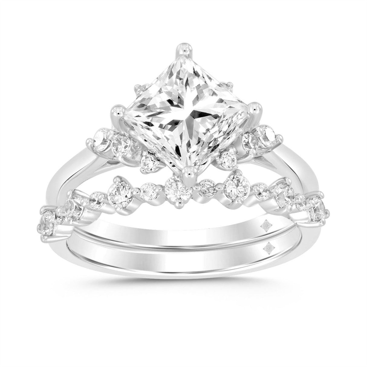 LADIES BRIDAL SET 2 1/2CT ROUND DIAMOND 14K WHITE GOLD (CENTER STONE PRINCESS DIAMOND 2CT )