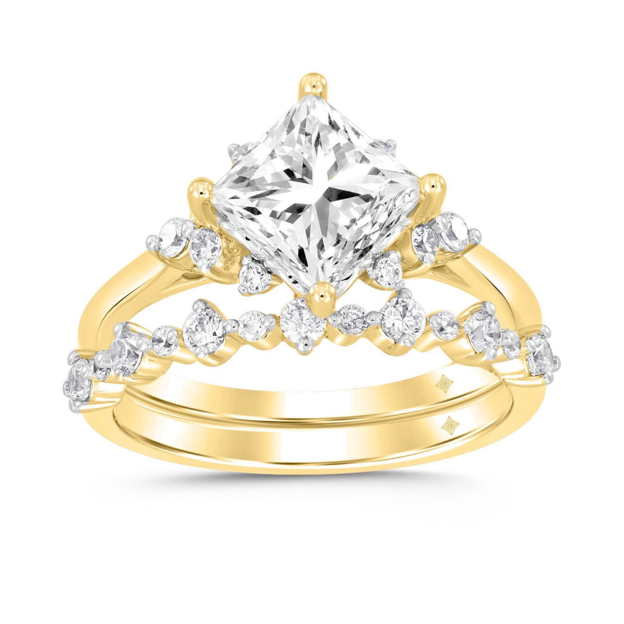 LADIES BRIDAL SET 2 1/2CT ROUND DIAMOND 14K YELLOW GOLD (CENTER STONE PRINCESS DIAMOND 2CT )