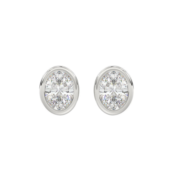 LADIES SOLITAIRE EARRINGS 3CT OVAL DIAMOND 14K WHITE GOLD