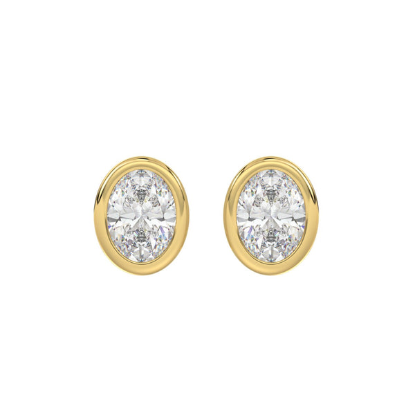 LADIES SOLITAIRE EARRINGS 3CT OVAL DIAMOND 14K YELLOW GOLD