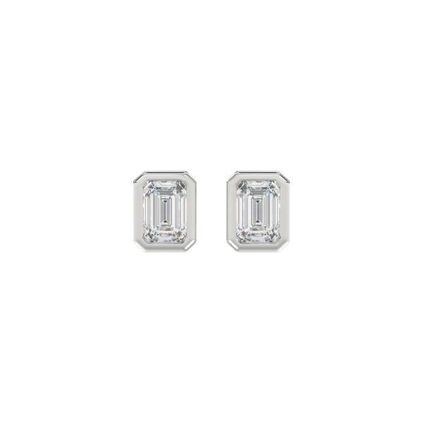 LADIES SOLITAIRE EARRINGS 1CT EMERALD DIAMOND 14K WHITE GOLD