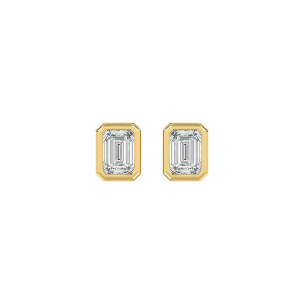 LADIES SOLITAIRE EARRINGS 1CT EMERALD DIAMOND 14K YELLOW GOLD