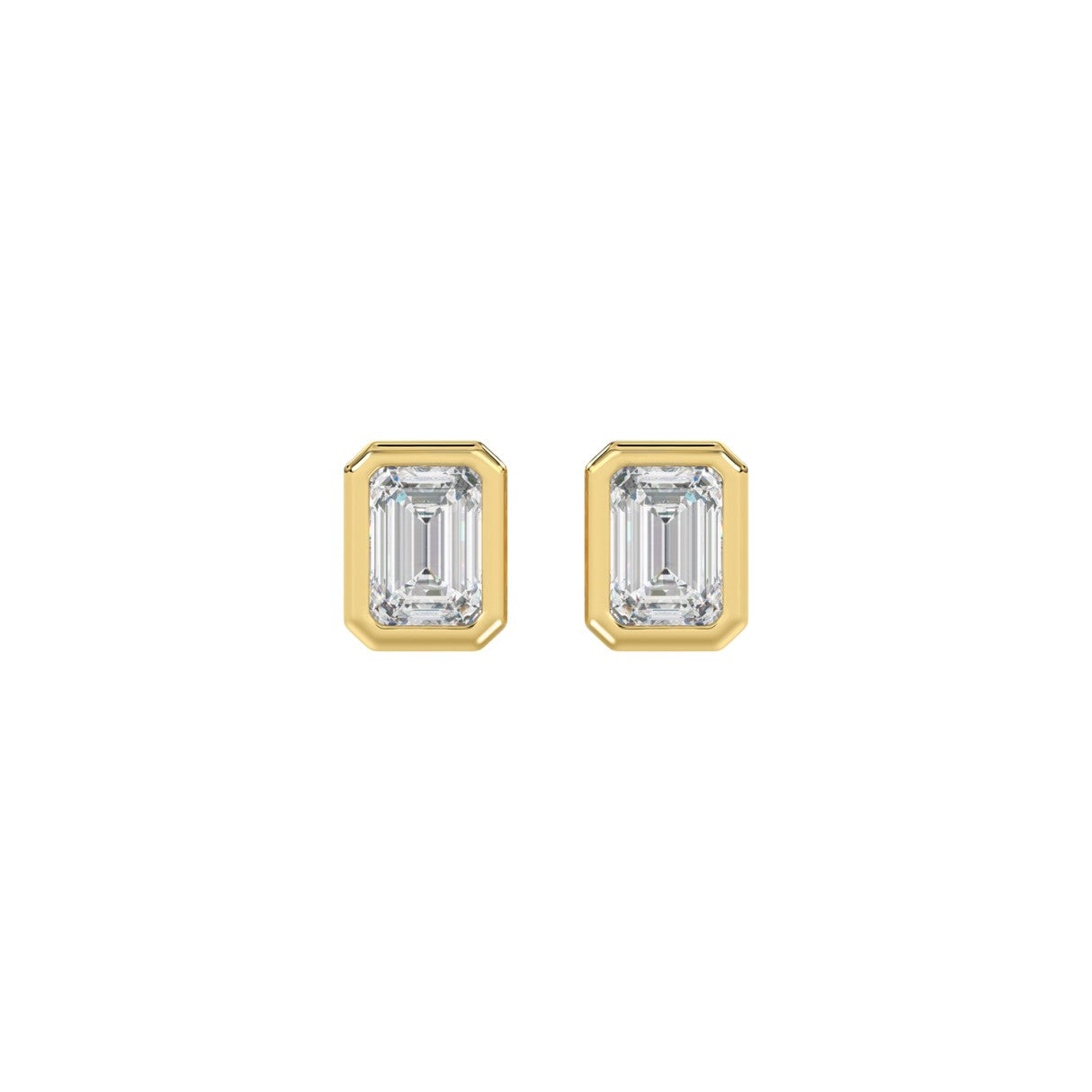 LADIES SOLITAIRE EARRINGS 1CT EMERALD DIAMOND 14K YELLOW GOLD