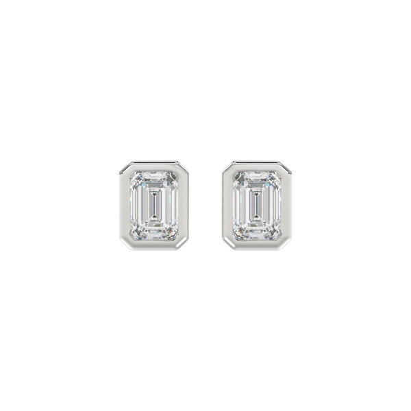 LADIES SOLITAIRE EARRINGS 2CT EMERALD DIAMOND 14K WHITE GOLD