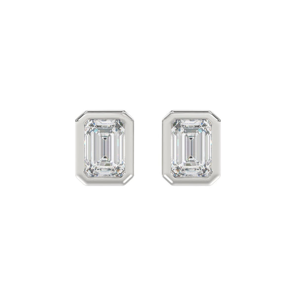 LADIES SOLITAIRE EARRINGS 3CT EMERALD DIAMOND 14K WHITE GOLD 