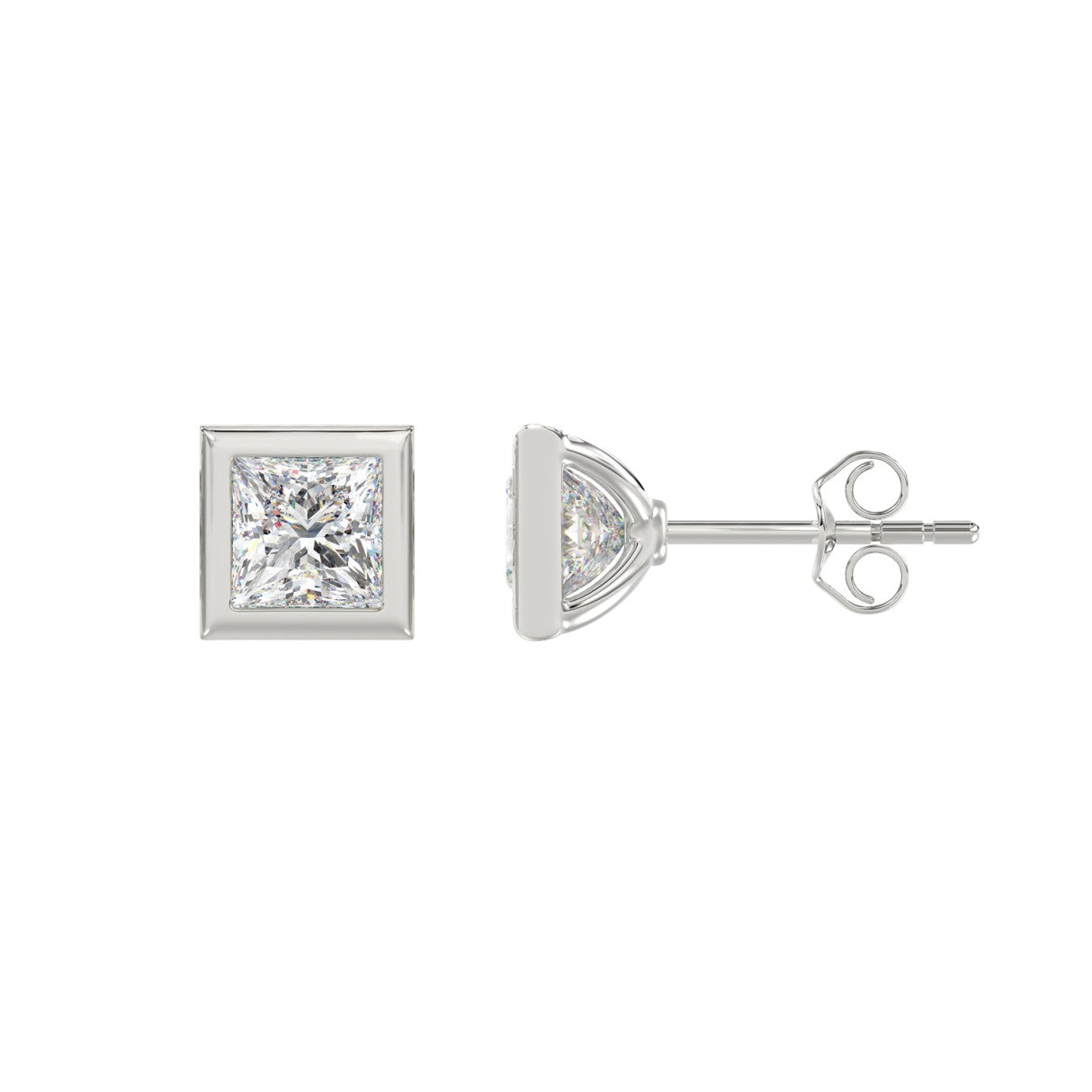 LADIES SOLITAIRE EARRINGS 2CT PRINCESS DIAMOND 14K WHITE GOLD