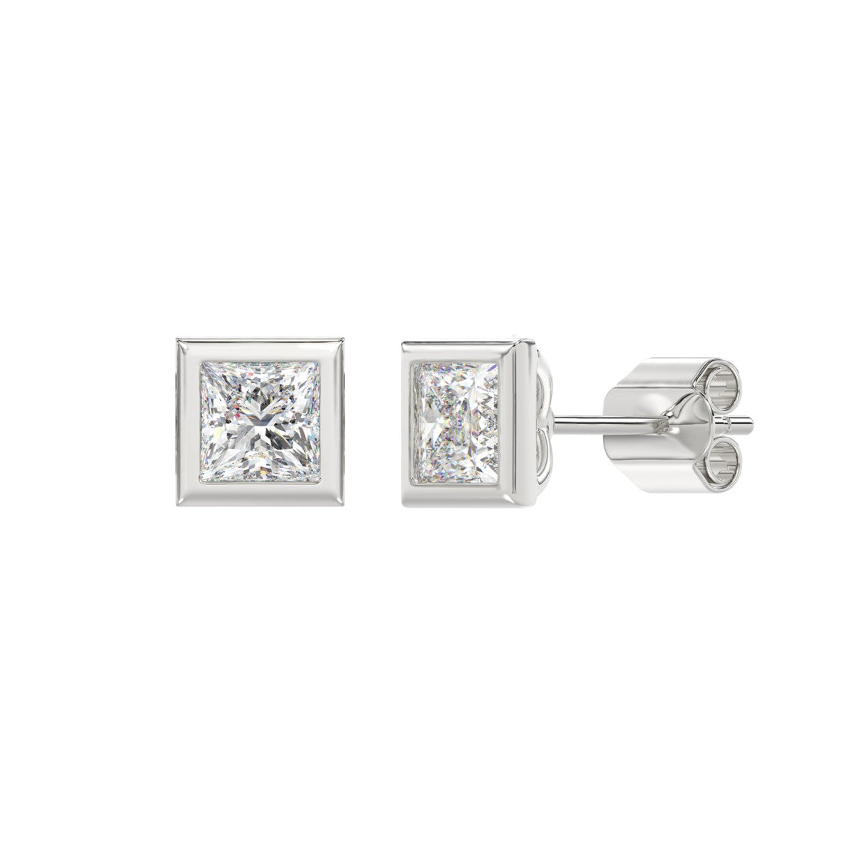 LADIES SOLITAIRE EARRINGS 2CT PRINCESS DIAMOND 14K WHITE GOLD