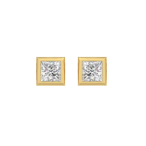 LADIES SOLITAIRE EARRINGS 2CT PRINCESS DIAMOND 14K YELLOW GOLD