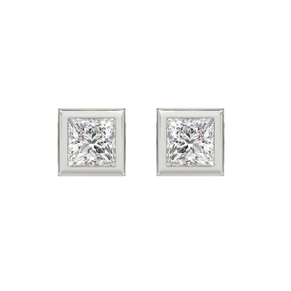 LADIES SOLITAIRE EARRINGS 3CT PRINCESS DIAMOND 14K WHITE GOLD