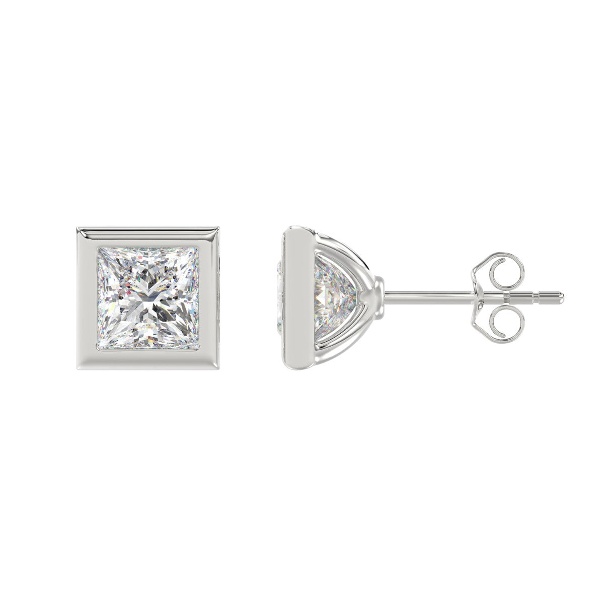 LADIES SOLITAIRE EARRINGS 3CT PRINCESS DIAMOND 14K WHITE GOLD