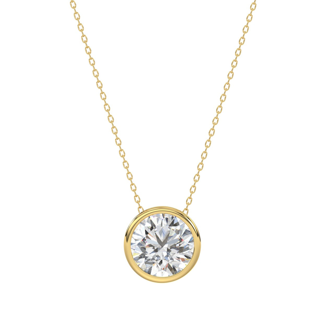 LADIES SOLITAIRE PENDANT 1CT ROUND DIAMOND 14K YELLOW GOLD WITH CHAIN
