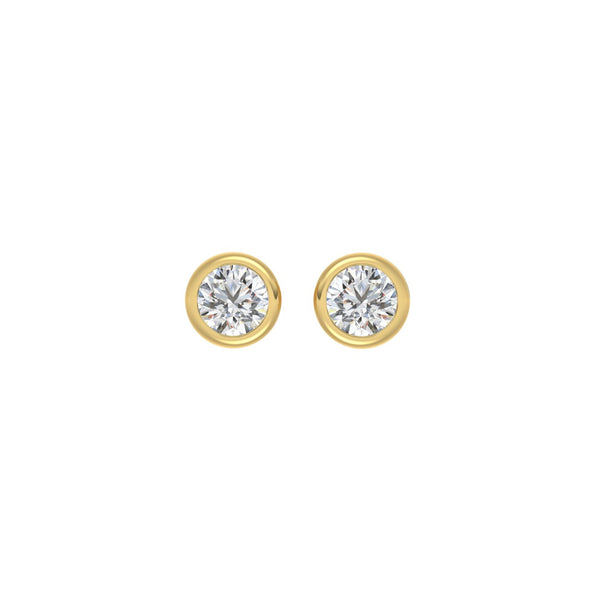 LADIES SOLITAIRE EARRINGS 1CT ROUND DIAMOND 14K YELLOW GOLD