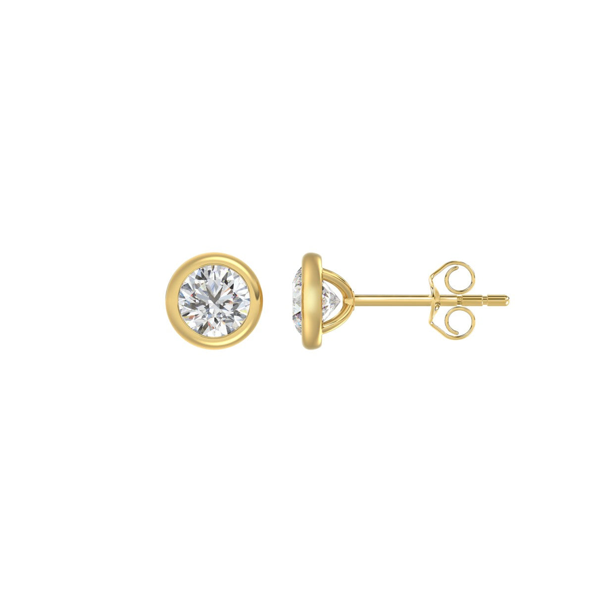 LADIES SOLITAIRE EARRINGS 1CT ROUND DIAMOND 14K YELLOW GOLD