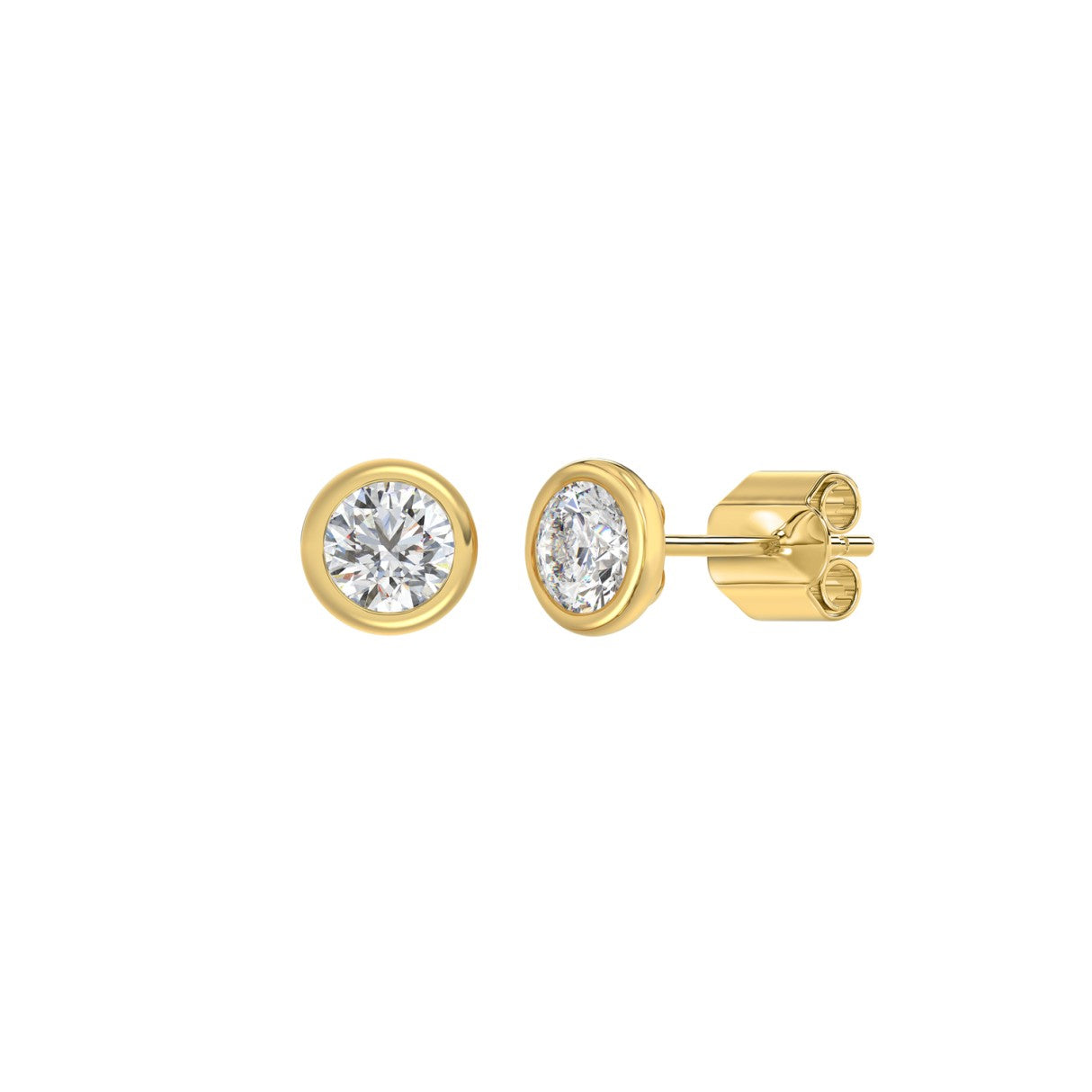 LADIES SOLITAIRE EARRINGS 1CT ROUND DIAMOND 14K YELLOW GOLD