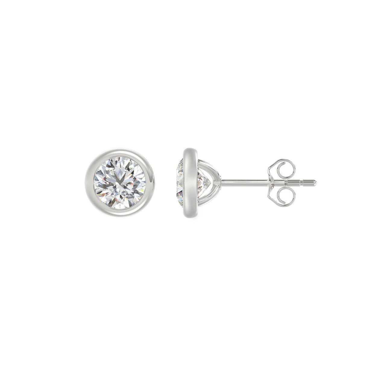 LADIES SOLITAIRE EARRINGS 2CT ROUND DIAMOND 14K WHITE GOLD