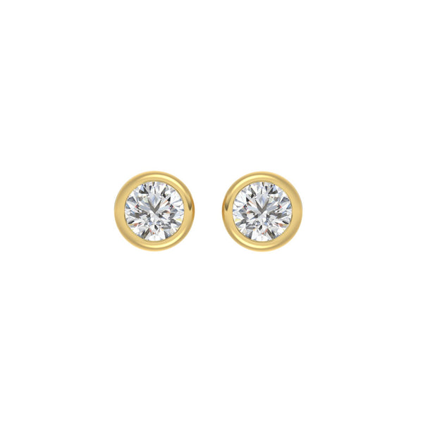 LADIES SOLITAIRE EARRINGS 2CT ROUND DIAMOND 14K YELLOW GOLD