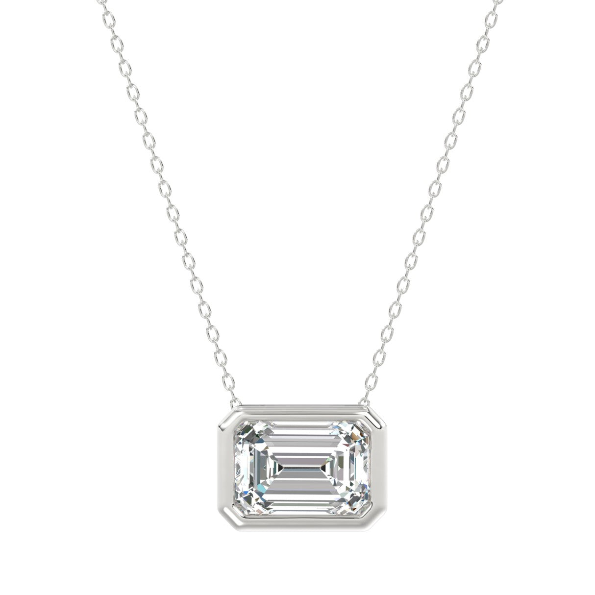 LADIES SOLITAIRE PENDANT 1CT EMERALD DIAMOND 14K WHITE GOLD WITH CHAIN