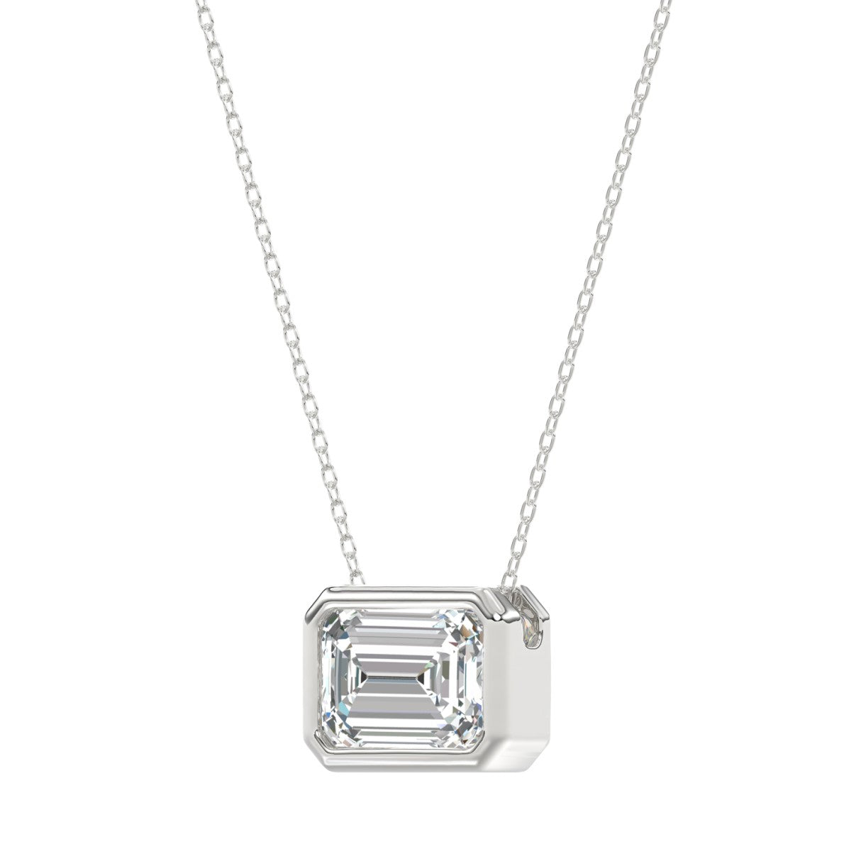 LADIES SOLITAIRE PENDANT 1CT EMERALD DIAMOND 14K WHITE GOLD WITH CHAIN