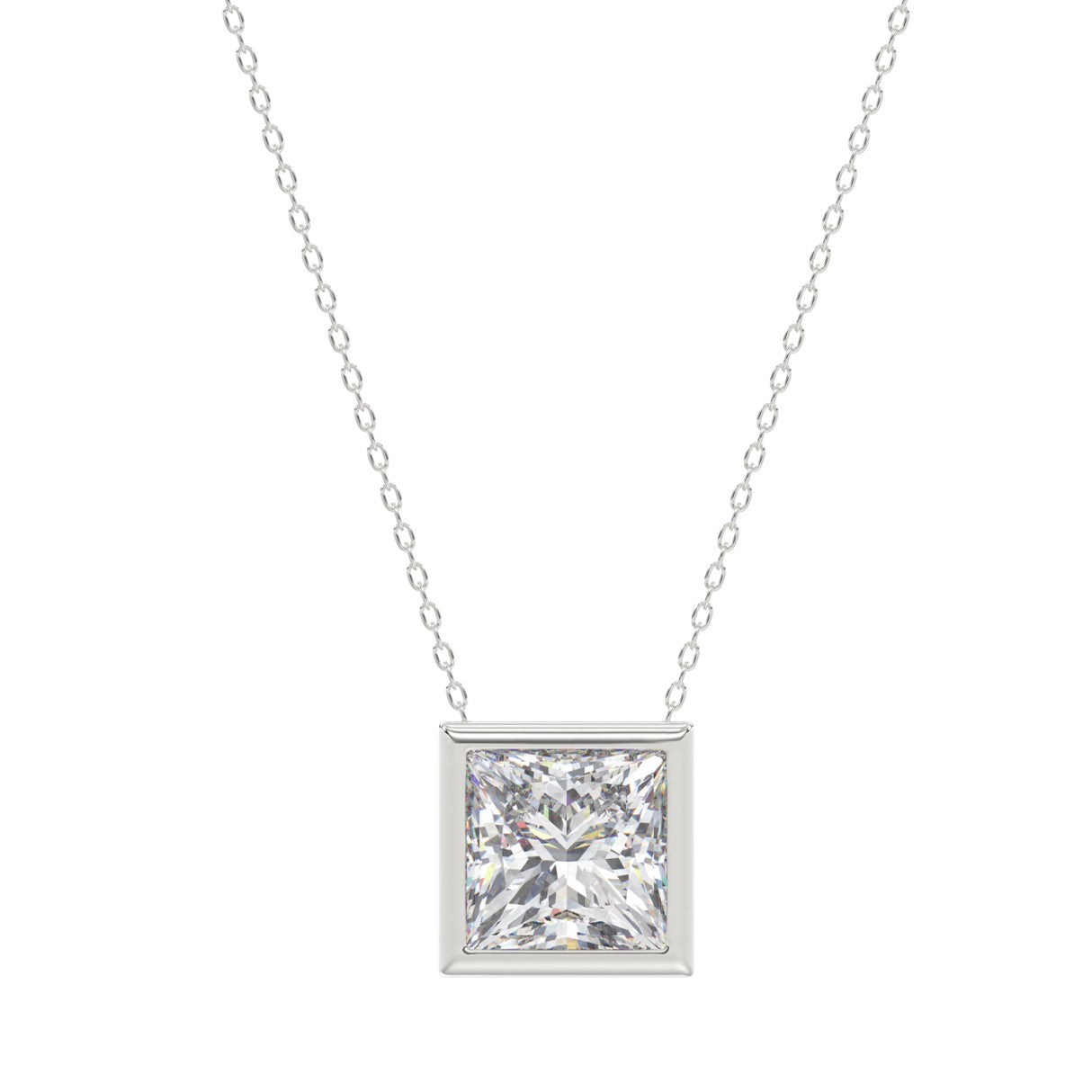 LADIES SOLITAIRE PENDANT 2CT PRINCESS DIAMOND 14K WHITE GOLD