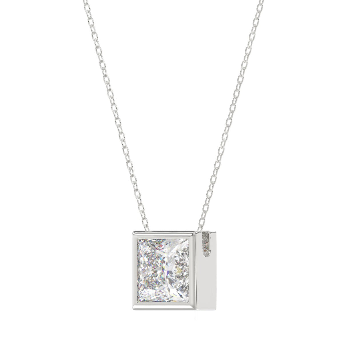 LADIES SOLITAIRE PENDANT 2CT PRINCESS DIAMOND 14K WHITE GOLD