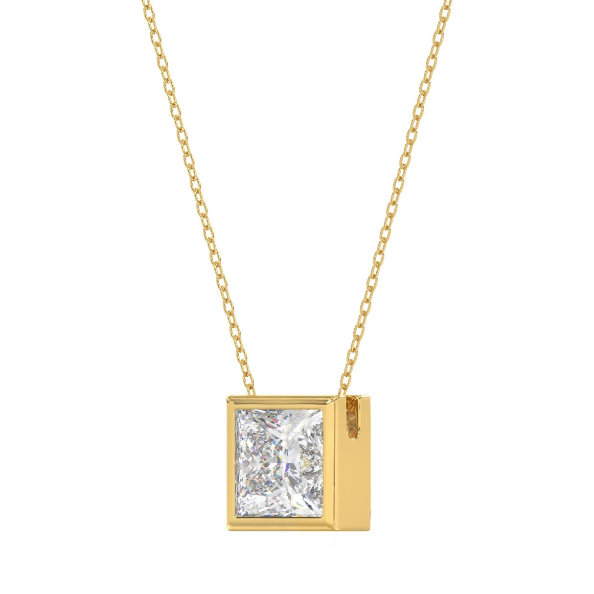 LADIES SOLITAIRE PENDANT 2CT PRINCESS DIAMOND 14K YELLOW GOLD