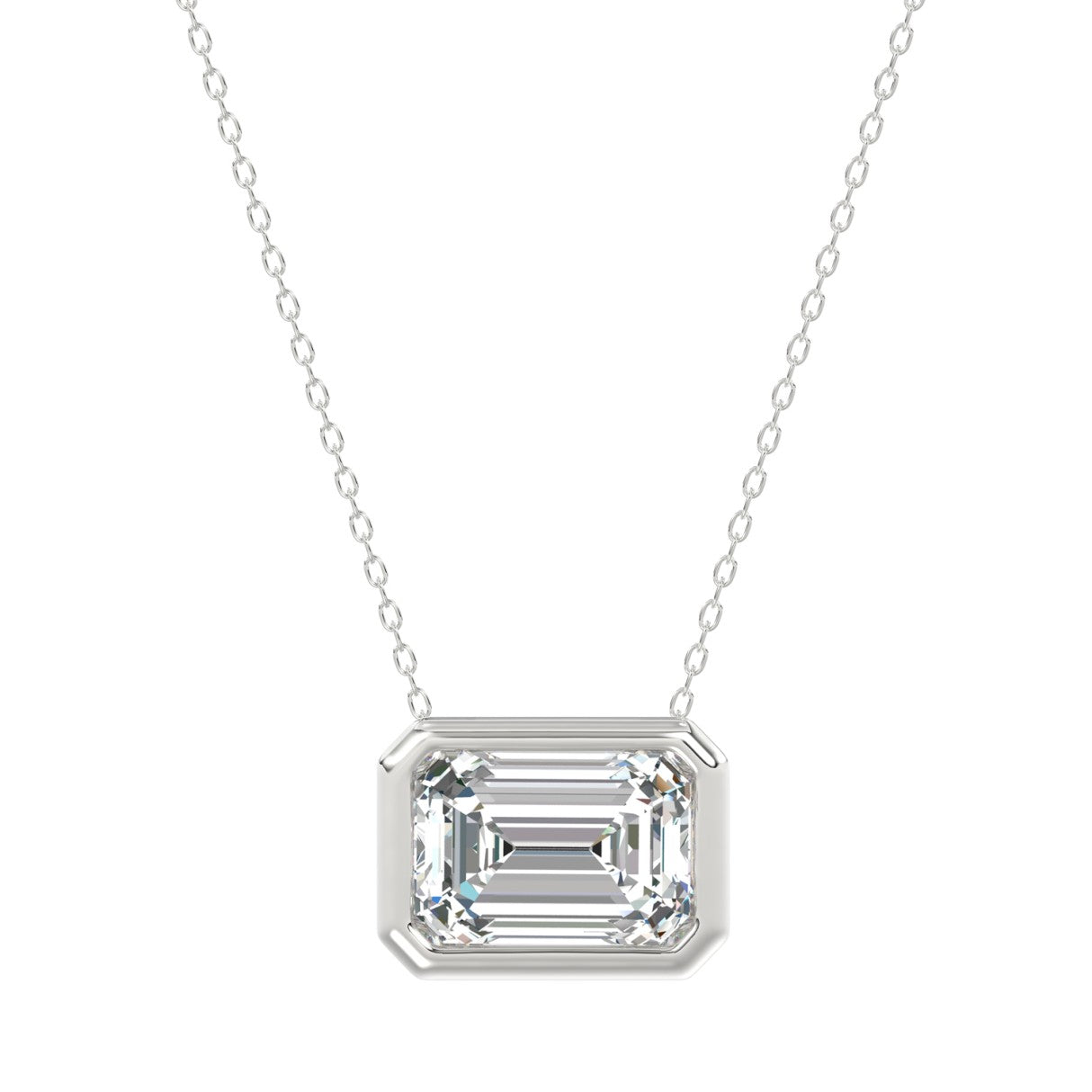 LADIES SOLITAIRE PENDANT 2CT EMERALD DIAMOND 14K WHITE GOLD