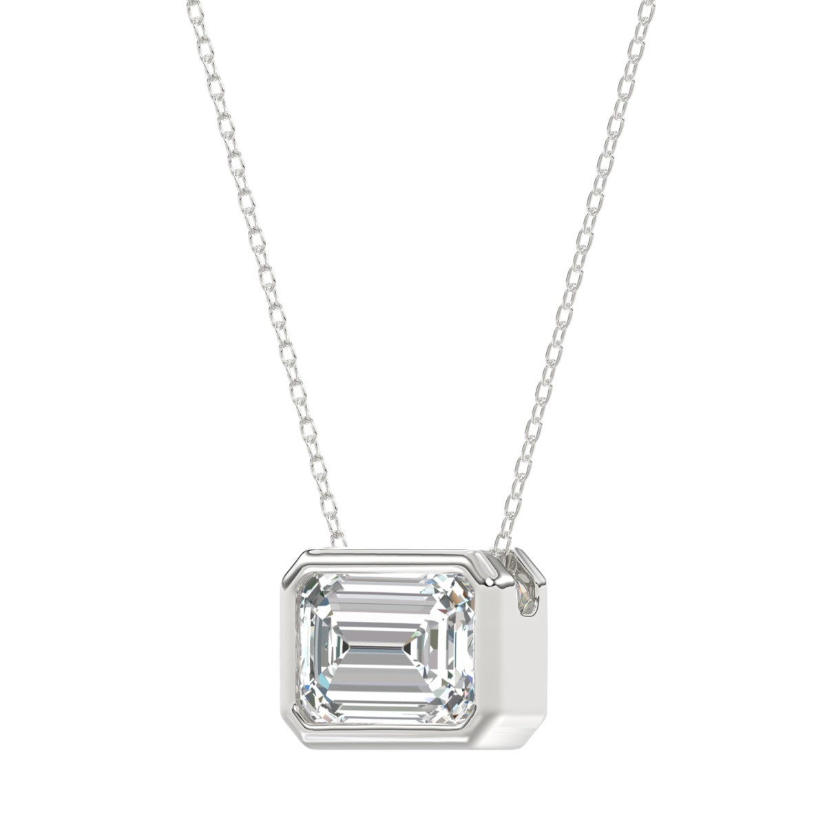 LADIES SOLITAIRE PENDANT 2CT EMERALD DIAMOND 14K WHITE GOLD