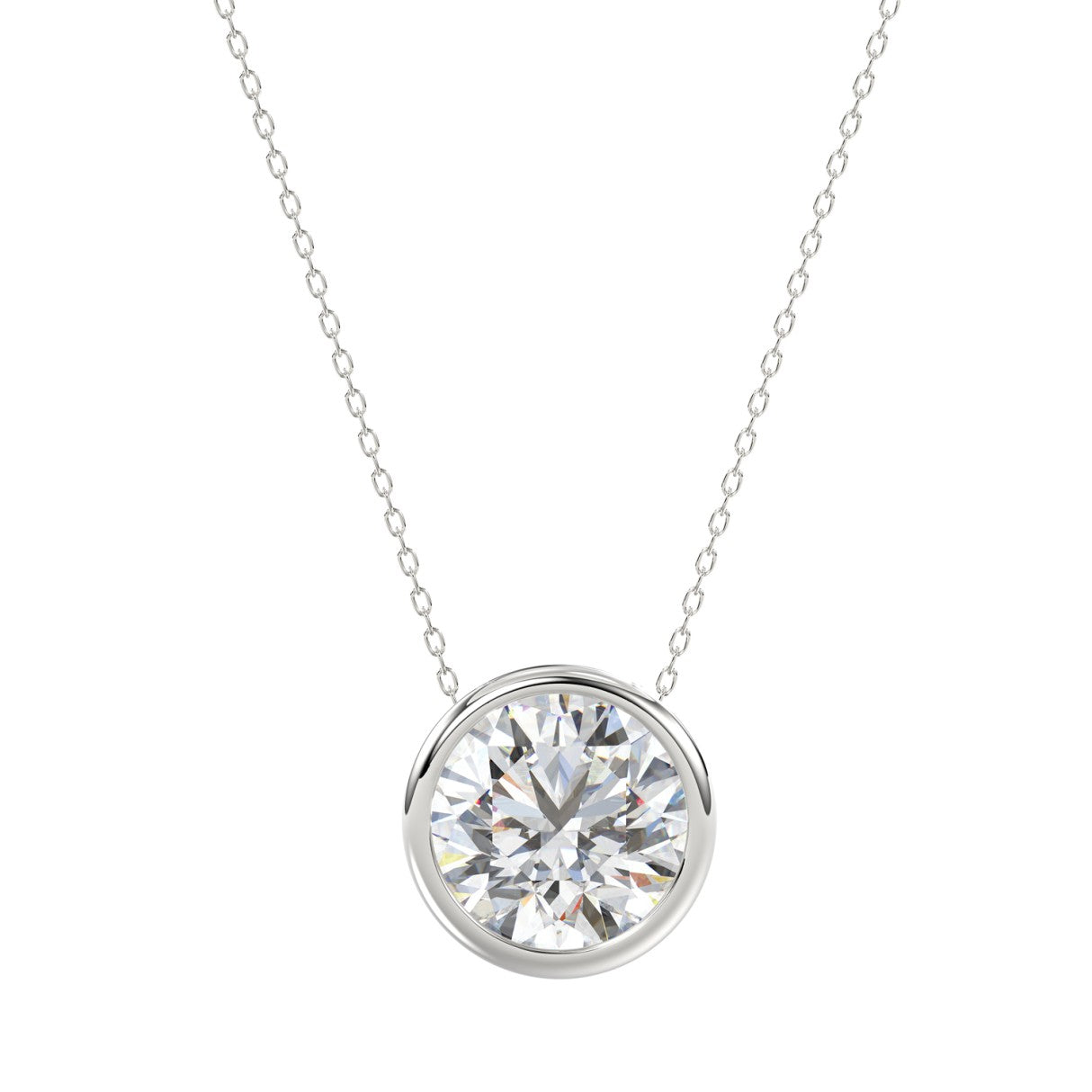 LADIES SOLITAIRE PENDANT 2CT ROUND DIAMOND 14K WHITE GOLD