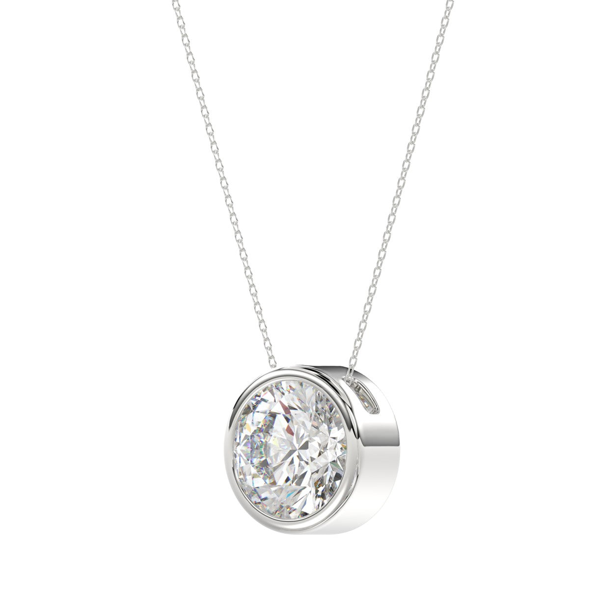 LADIES SOLITAIRE PENDANT 2CT ROUND DIAMOND 14K WHITE GOLD