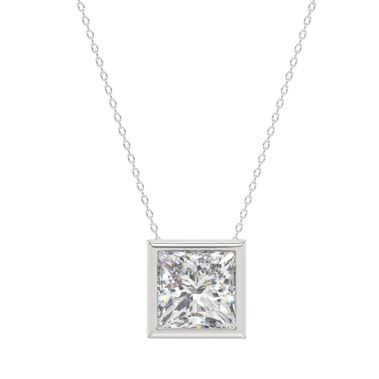 LADIES SOLITAIRE PENDANT 3CT PRINCESS DIAMOND 14K WHITE GOLD