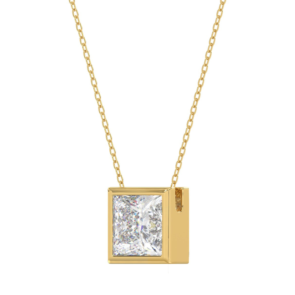 LADIES SOLITAIRE PENDANT 3CT PRINCESS DIAMOND 14K YELLOW GOLD