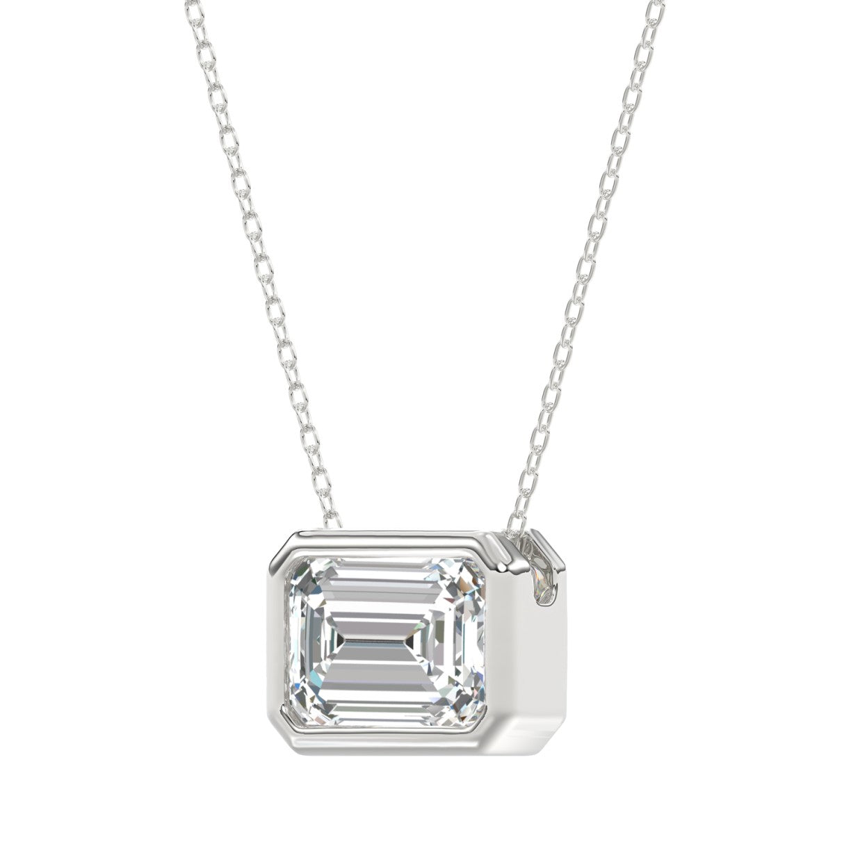 LADIES SOLITAIRE PENDANT 3CT EMERALD DIAMOND 14K WHITE GOLD