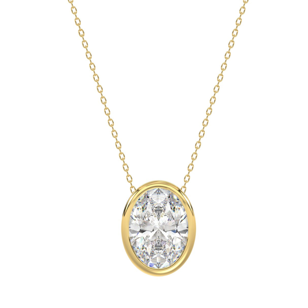 LADIES SOLITAIRE PENDANT 3CT OVAL DIAMOND 14K YELLOW GOLD