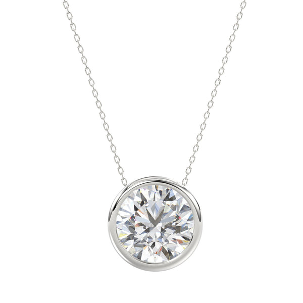 LADIES SOLITAIRE PENDANT 3CT ROUND DIAMOND 14K WHITE GOLD