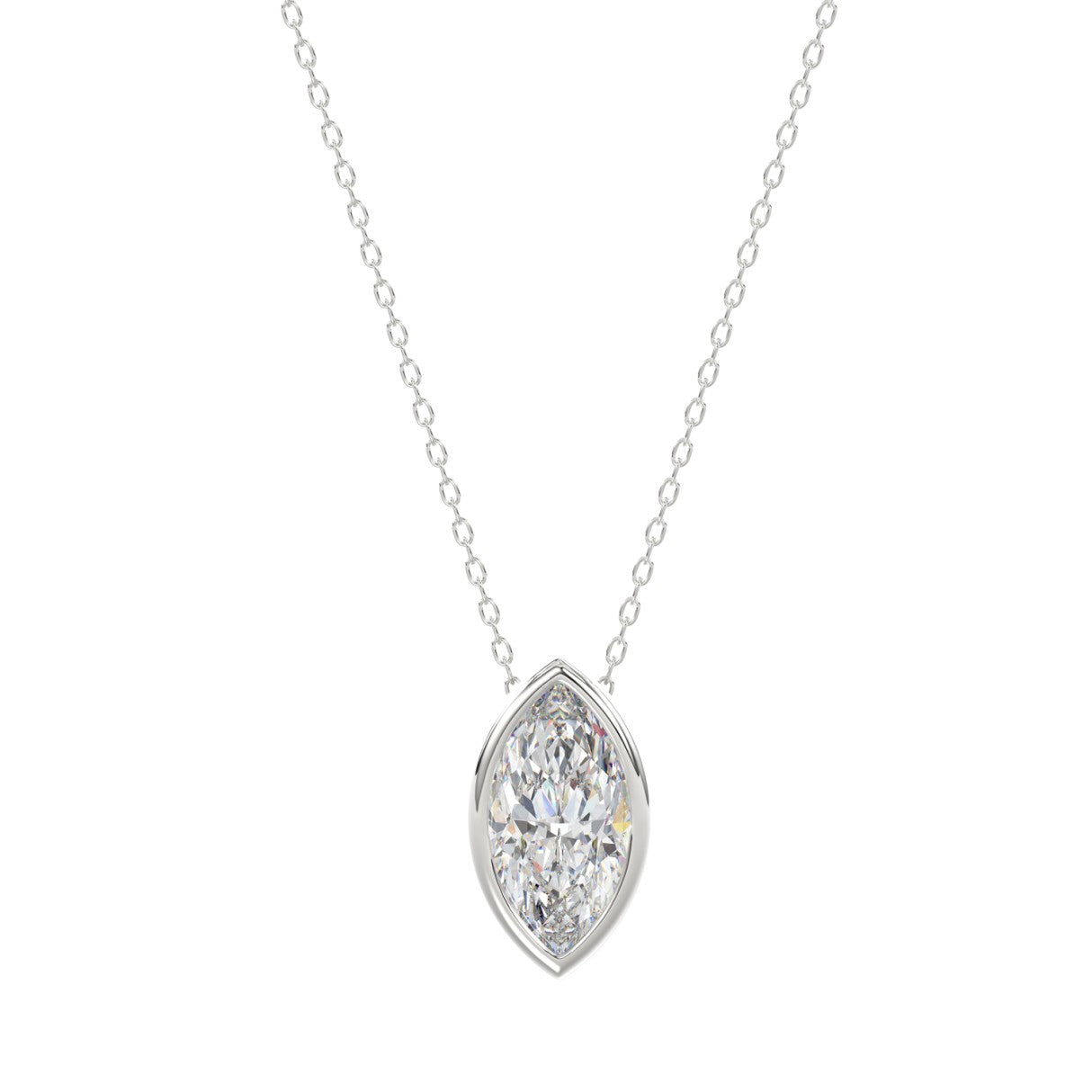 LADIES SOLITAIRE PENDANT 1CT MARQUISE DIAMOND 14K WHITE GOLD WITH CHAIN