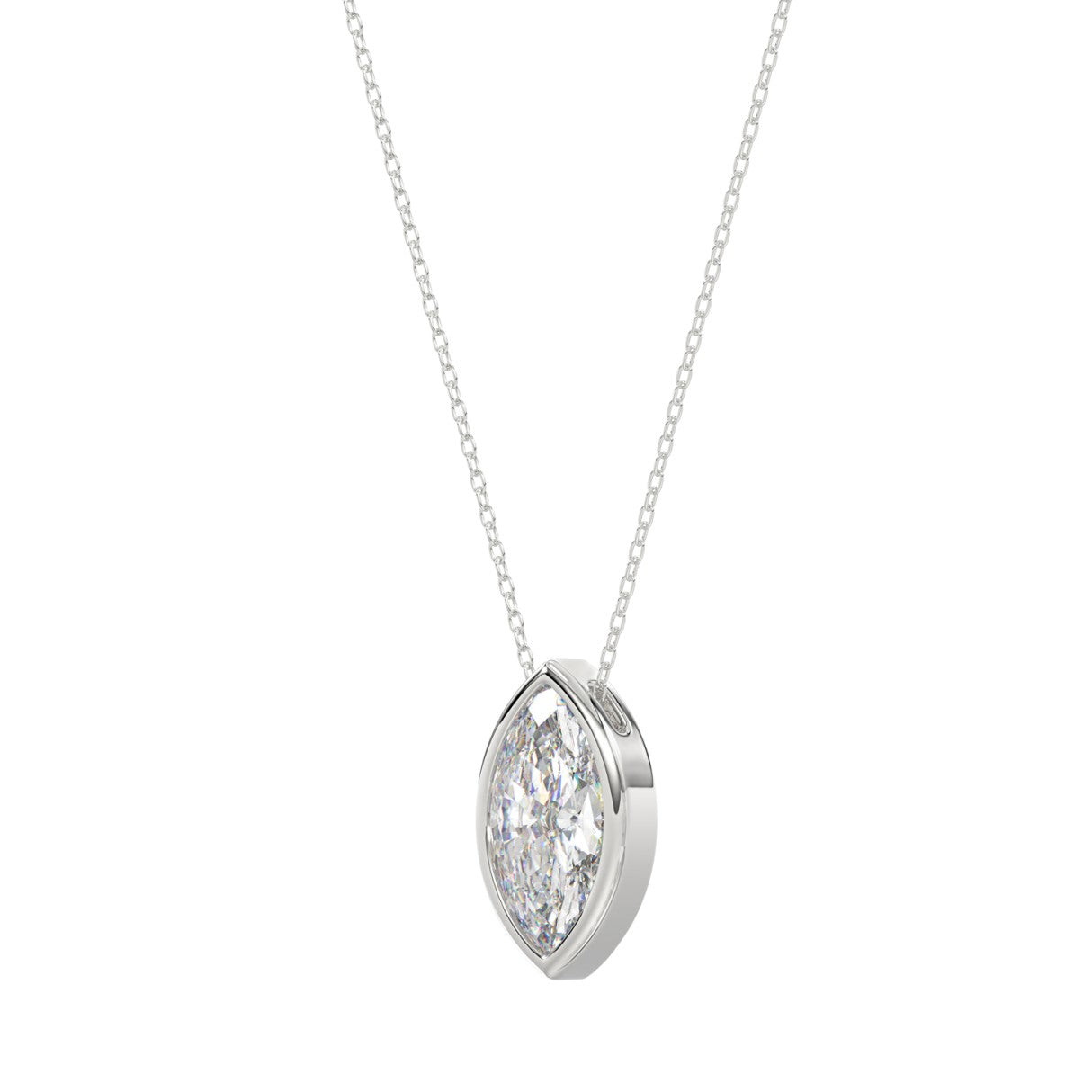 LADIES SOLITAIRE PENDANT 1CT MARQUISE DIAMOND 14K WHITE GOLD WITH CHAIN