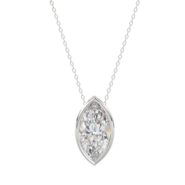 LADIES SOLITAIRE PENDANT 3CT MARQUISE DIAMOND 14K WHITE GOLD