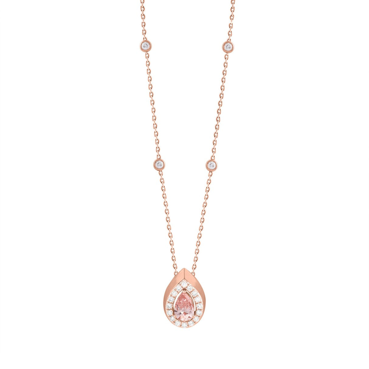 LADIES NECKLACE 3/4CT ROUND/PEAR DIAMOND 14K ROSE GOLD (CENTER STONE PEAR DIAMOND 1/2CT )