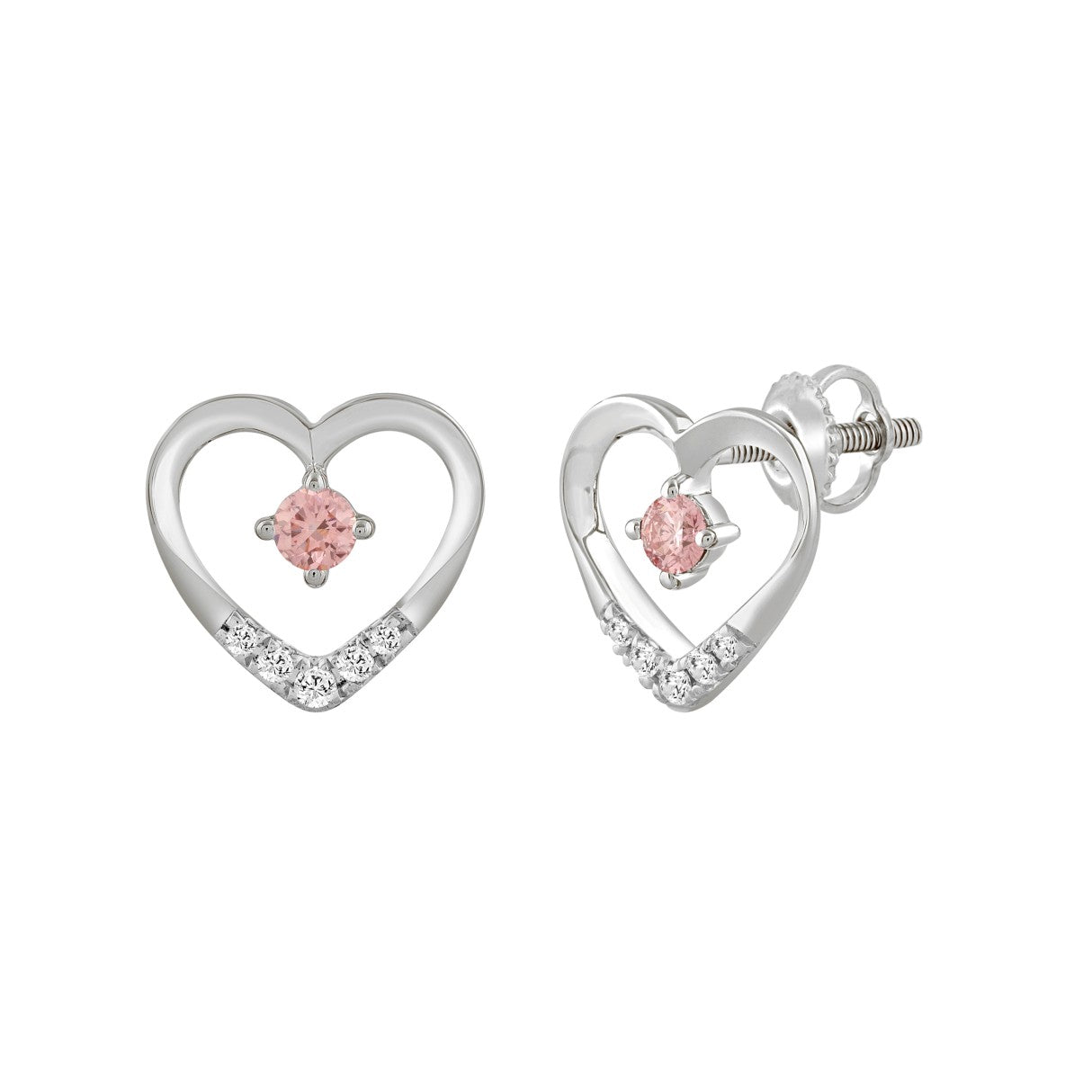ETERNAL BLUSH COLLECTION LADIES EARRINGS 1/3CT ROUND DIAMOND 14K WHITE GOLD (CENTER STONE PINK ROUND DIAMOND 1/5CT)