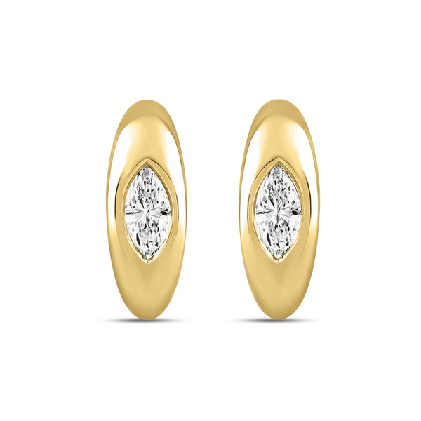 LADIES HOOP EARRINGS 2CT MARQUISE DIAMOND 14K YELLOW GOLD