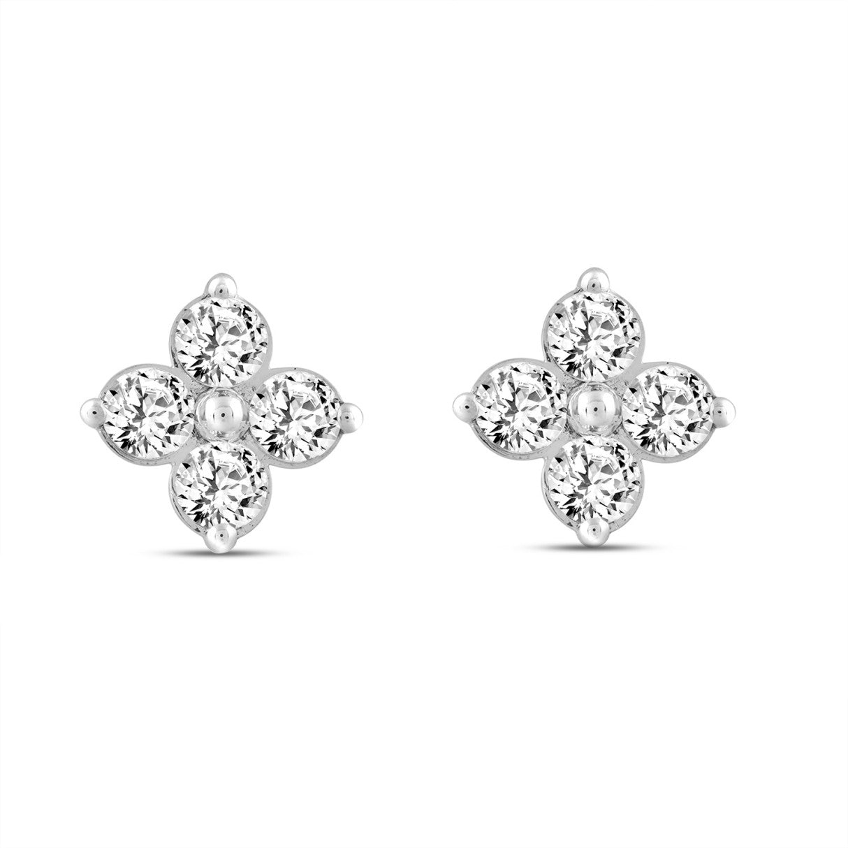 LADIES EARRINGS 1CT ROUND DIAMOND 14K WHITE GOLD 