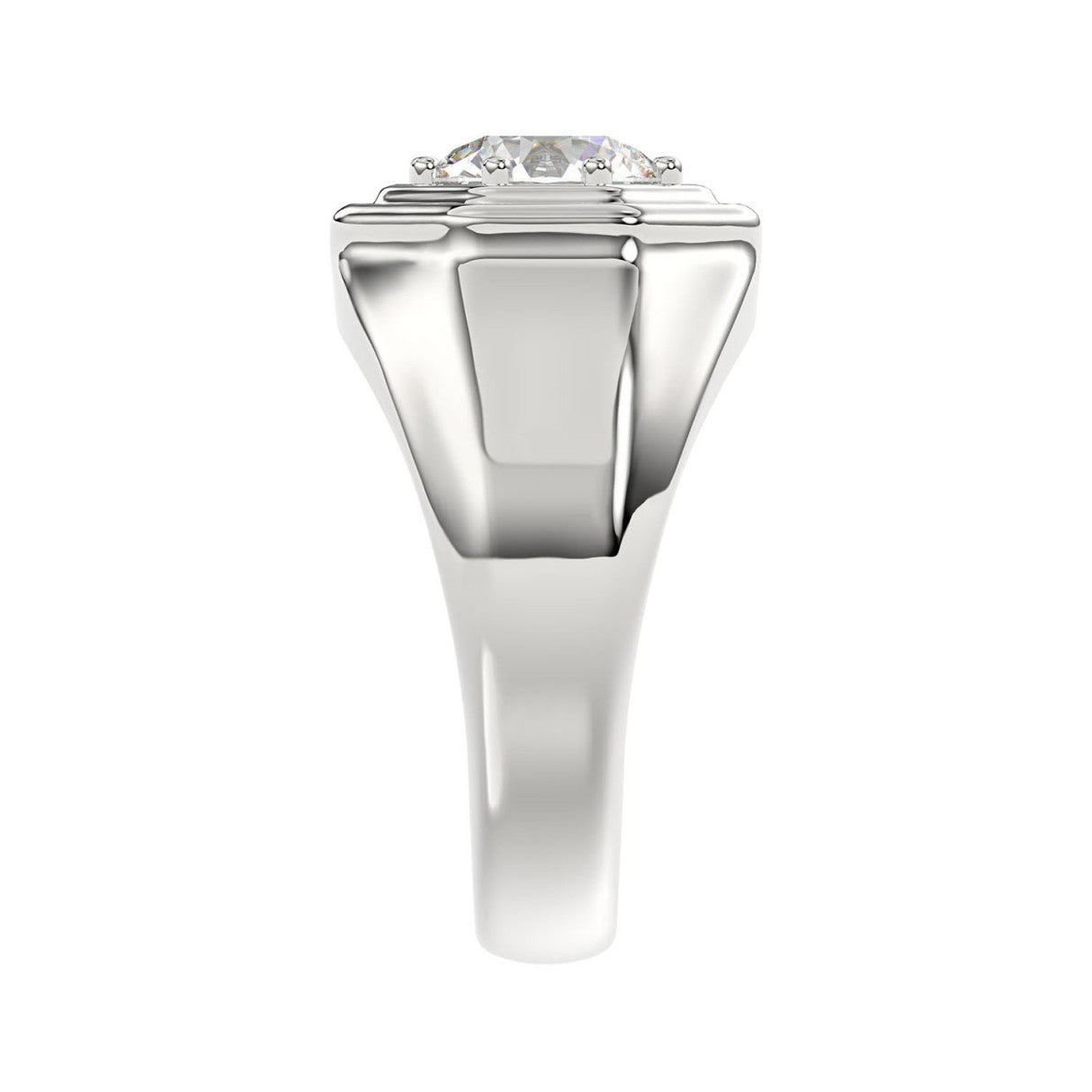 MEN'S RING 2CT ROUND DIAMOND 14K WHITE GOLD (CENTER STONE ROUND DIAMOND 2CT )