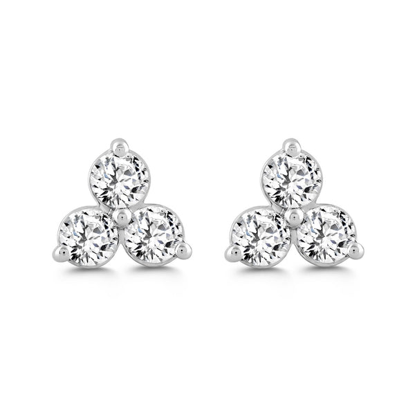 LADIES EARRINGS 1CT ROUND DIAMOND 14K WHITE GOLD 