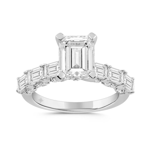 LADIES RING 4 1/2CT ROUND/EMERALD DIAMOND 14K WHITE GOLD (CENTER STONE EMERALD DIAMOND 3.00CT)