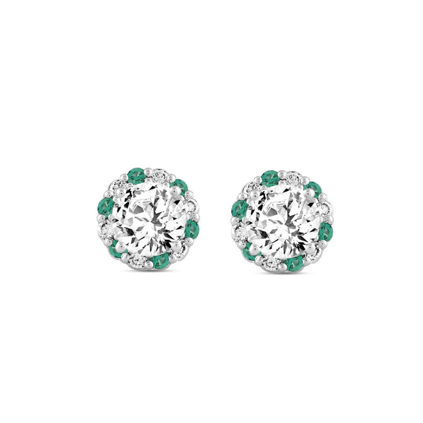 14K WHITE GOLD 2 1/2CT ROUND/ROUND GREEN DIAMOND LADIES EARRING (CENTER STONE ROUND DIAMOND 2CT)