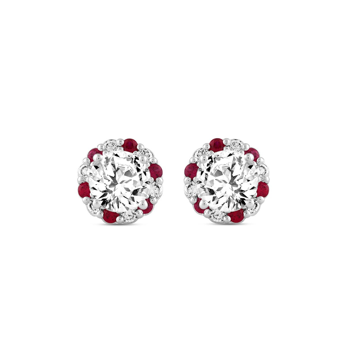 14K WHITE GOLD 2 1/2CT ROUND/RUBY DIAMOND LADIES EARRINGS (CENTER STONE ROUND DIAMOND 2CT)